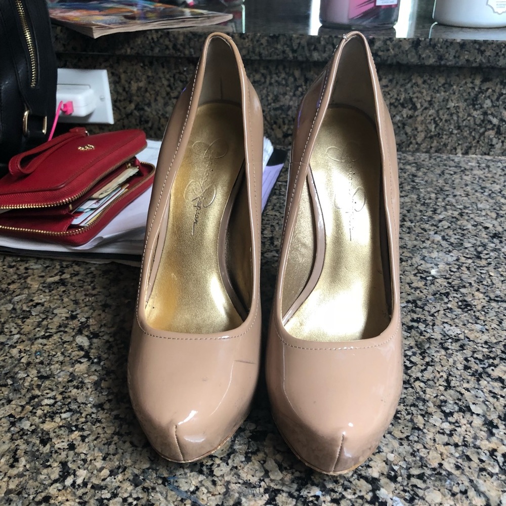 Jessica Simpson patent leather nude heels